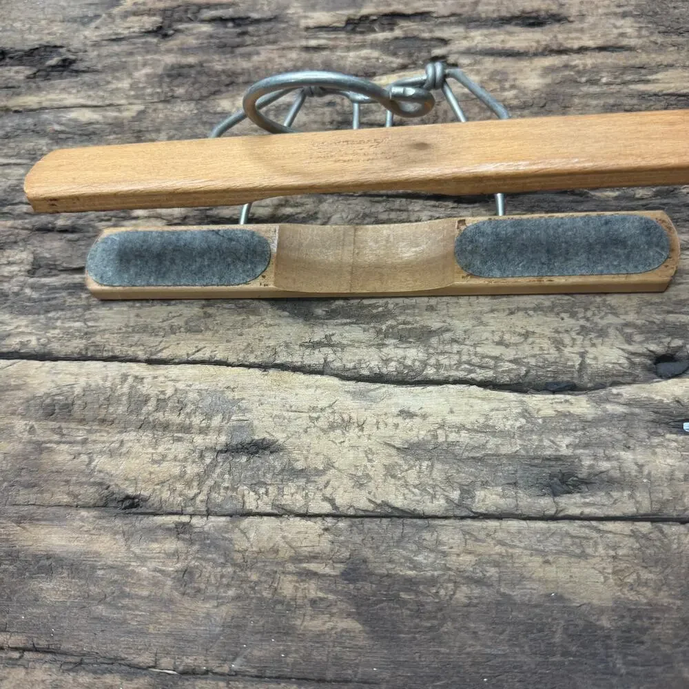 Lot 2 Vintage Wood Clamp Pants Hangers Montrose USA Gray Felt Pad Mid Century